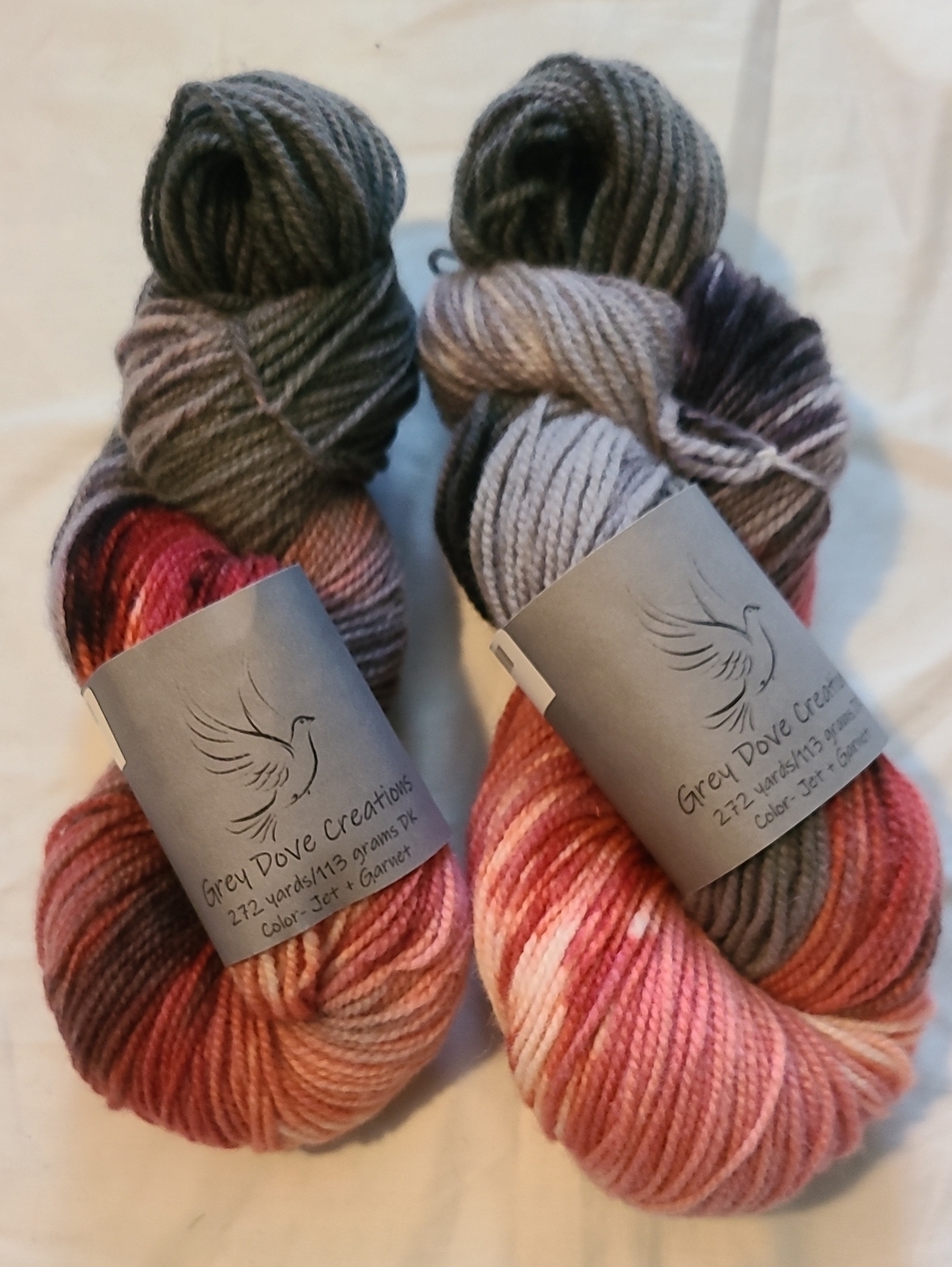 Hand-Dyed Yarn Skein 2 Pk - Pink & Gray By Grey Dove Creations NWT